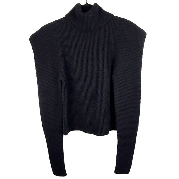 A.L.C. Maura Sweater Statement Puff Shoulder Black Ribbed Turtleneck Cashmere XS - Picture 3 of 13
